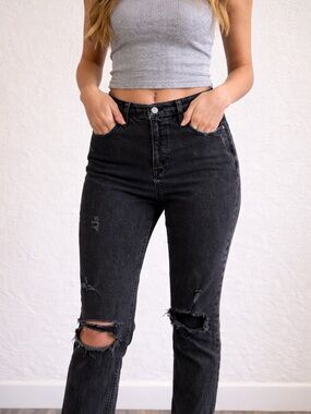 Abercrombie & Fitch Black High-Rise Distressed Jeans